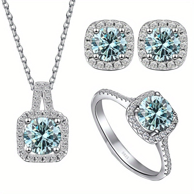 Moissanite Jewelry Set Earrings Necklace Ring 1ct Sterling Silver Gift for Lover