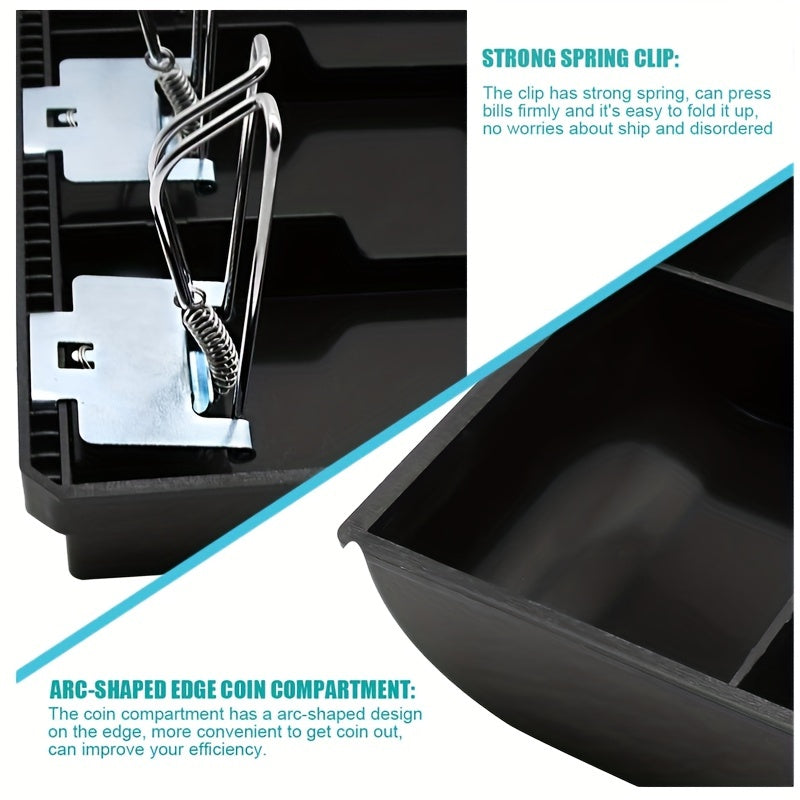 Metal Cash Register Drawer Organizer with 5 Bill Slots and 4 Coin Slots Black