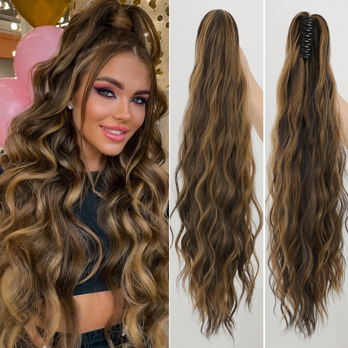 Women's 24-Inch Long Wavy Synthetic Ponytail Extension Drawstring Deep Wave