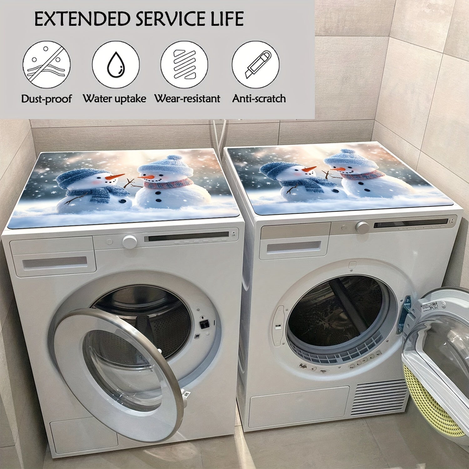 Christmas Snowman Washing Machine Dust Cover, Quick-Dry, Absorbent, Modern Design