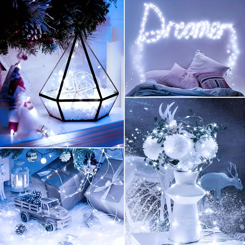 Adjustable Solar String Lights White and Blue LEDs for Christmas Weddings and Room Decor