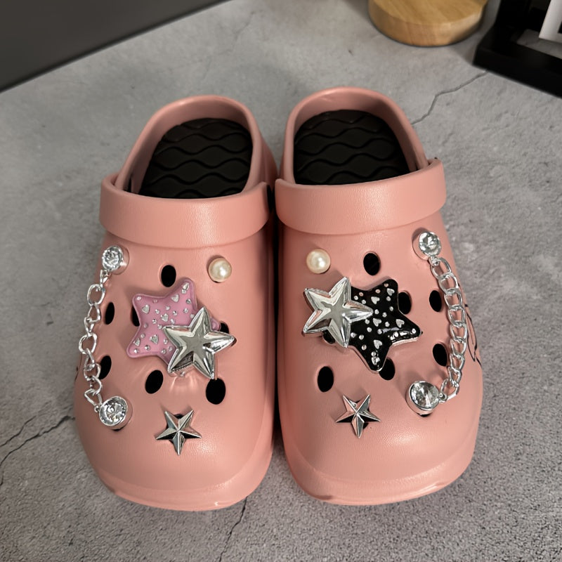 Women's Breathable Thick-Soled Slippers with Star Accessories Indoor Outdoor