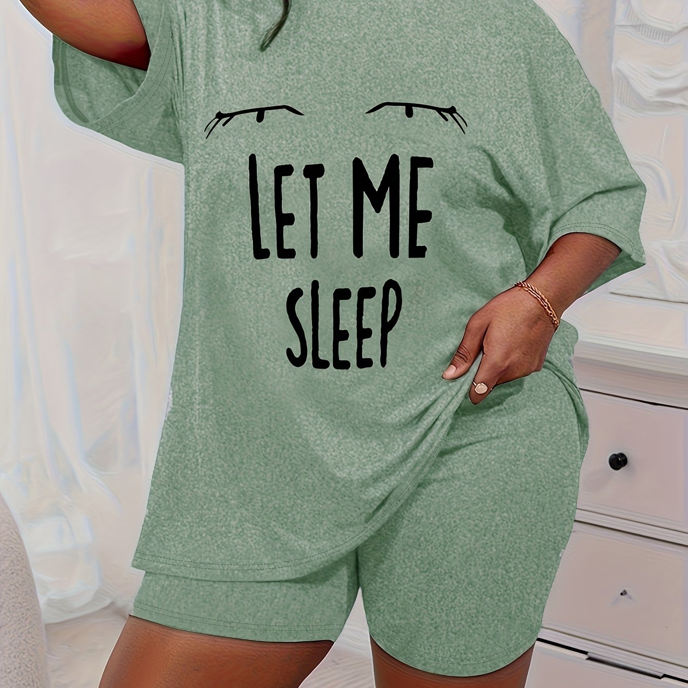Women Plus Size Leopard Print Sleepwear Set Short Sleeve T-Shirt Shorts