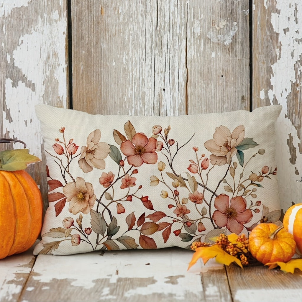 Wildflower Fall Design Lumbar Cushion Cover 30x50cm Linen Floral Pillow Case