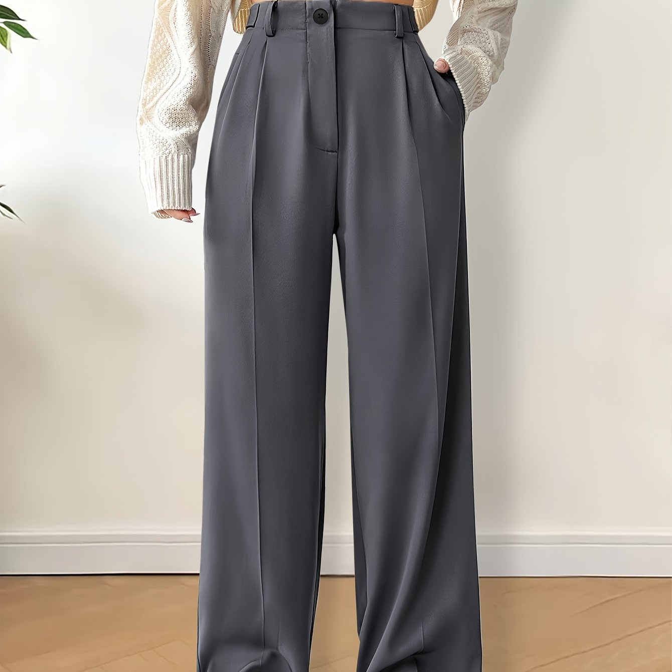 Women's Wide Leg Suit Pants Solid Color Acetate Long Length Spring Summer Fall Elegant