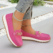 Women's Solid Color Loafers Slip-On Casual Flats with Metal Buckle
