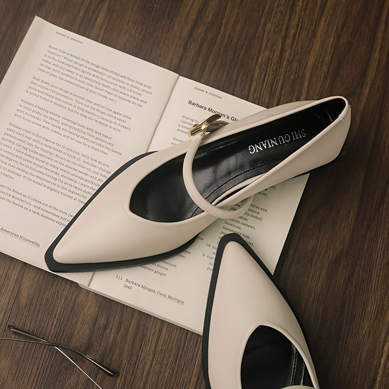 Women’s Faux Leather Mary Jane Pumps with Pointed Toe Mid-Heel