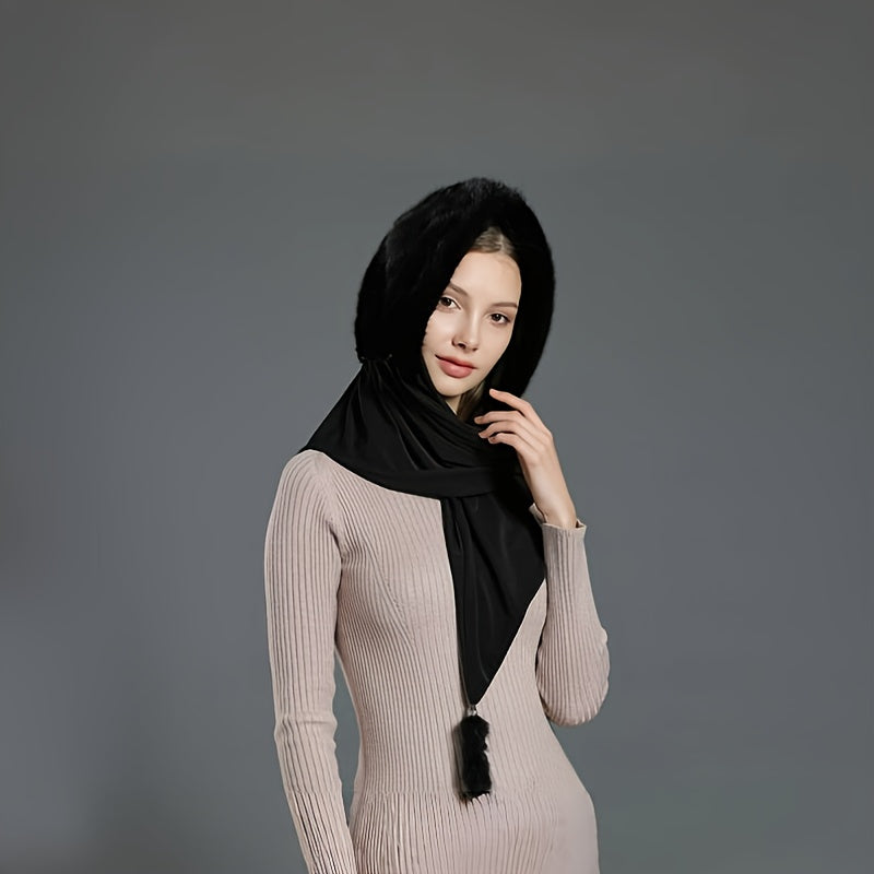 Women's Faux Mink Fur Beanie and Scarf Set Winter Breathable Elastic Knit