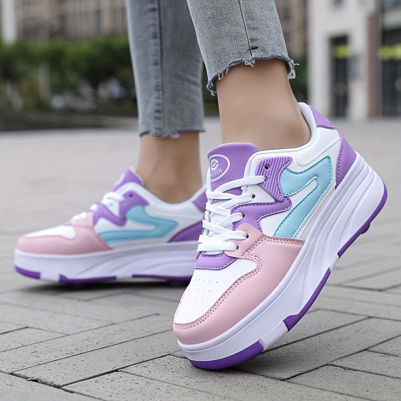 Kids' Low-Top Lace-Up Skate Shoes Breathable Lightweight Durable Slip-Resistant Outdoor Sneakers