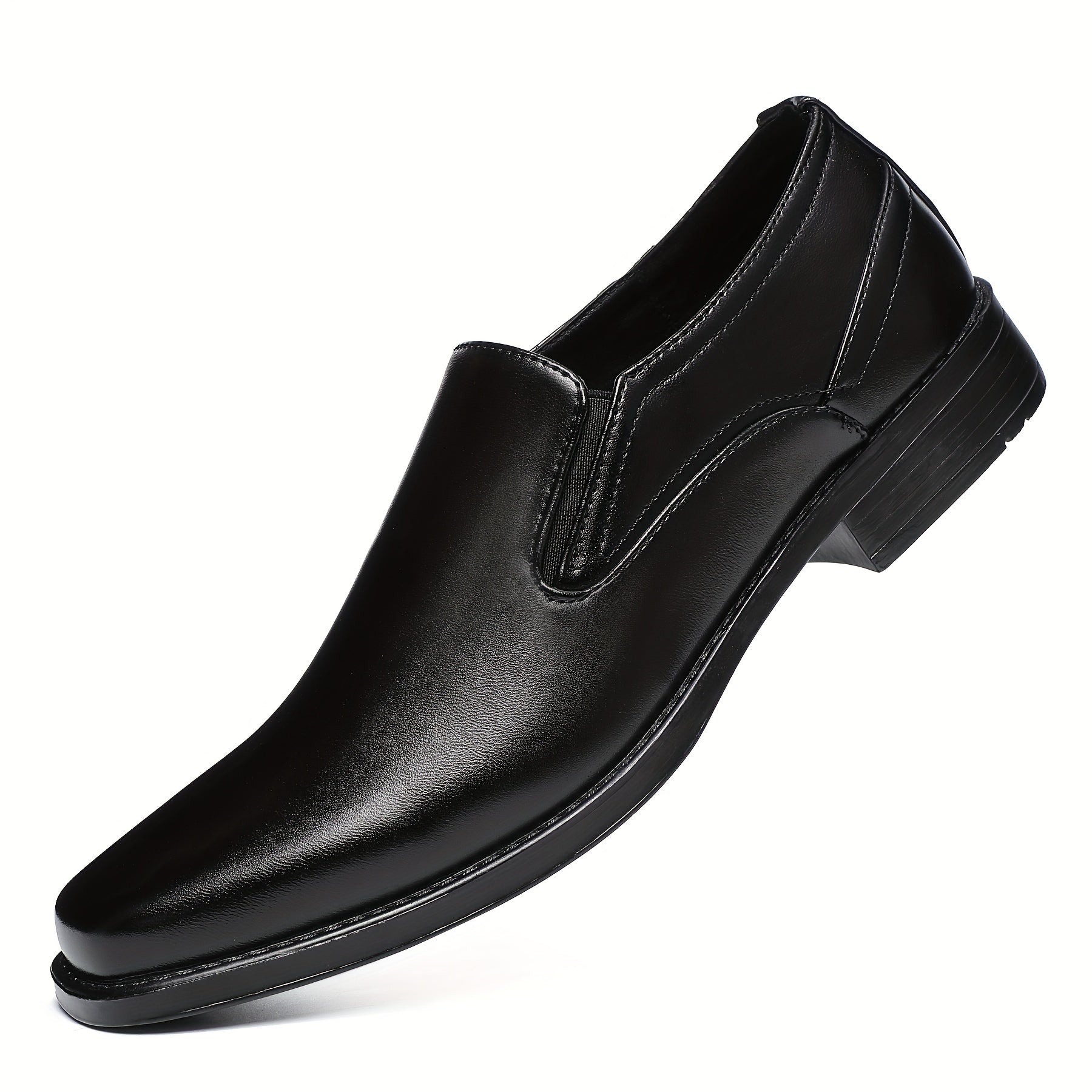 Men's Breathable Slip-On Dress Shoes with Square Toe Faux Leather Black for Business Indoor Outdoor