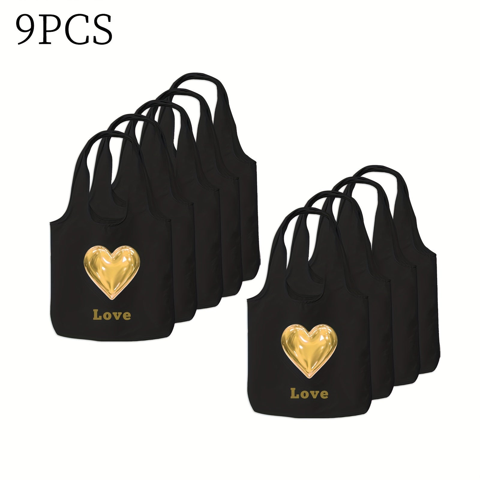 Shaxsiylashtirilgan kanvas tote sumkasi, maxsus matn va yurak naqshlari bilan, 1, 3 yoki 9 ta to'plam