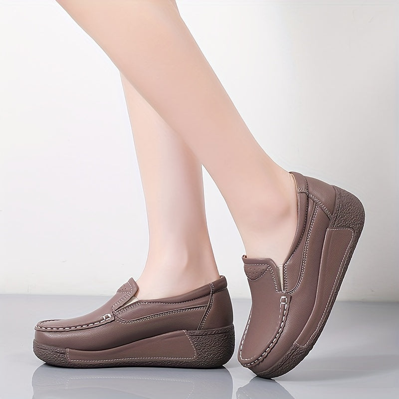 Women's Wedge Loafers Leather Comfortable and Elegant Shoes