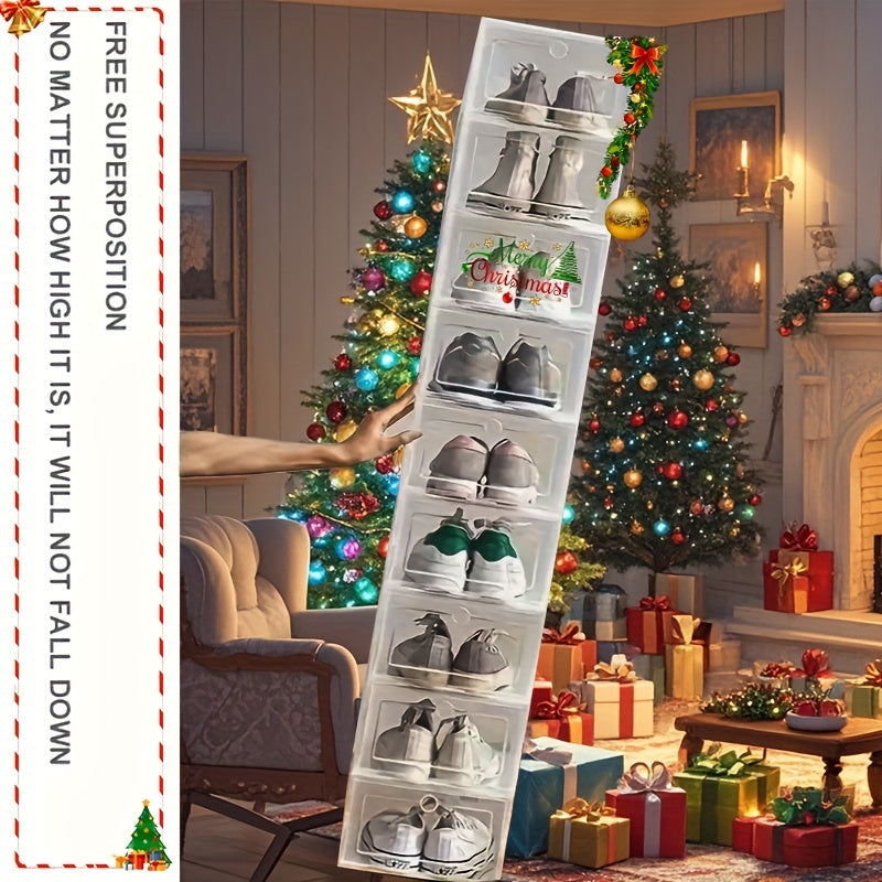 Set of 12 Clear Plastic Shoe Storage Boxes with Lids Waterproof Folding Organizer