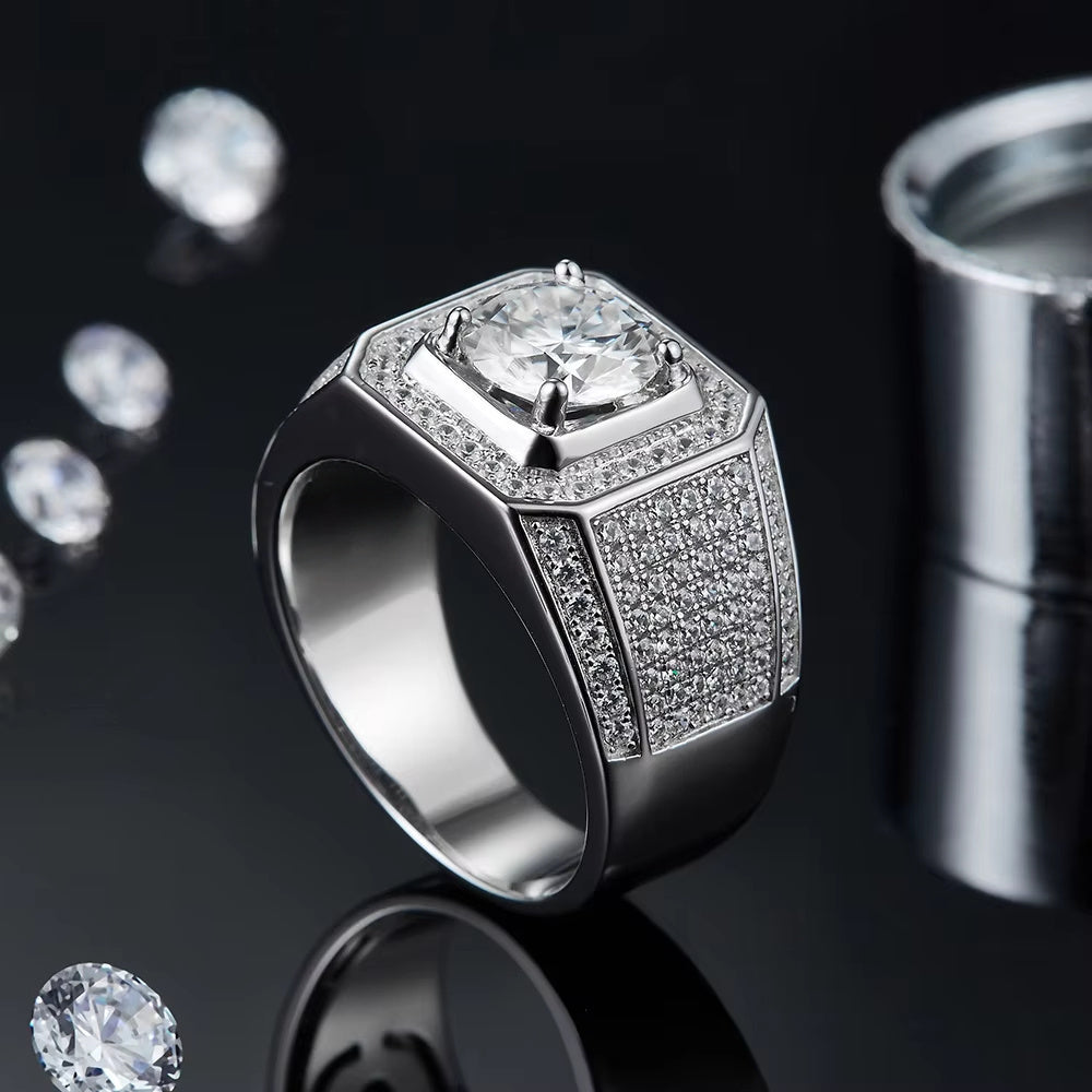 Sterling Silver Engagement Ring with Moissanite 18K Gold Plating for Weddings