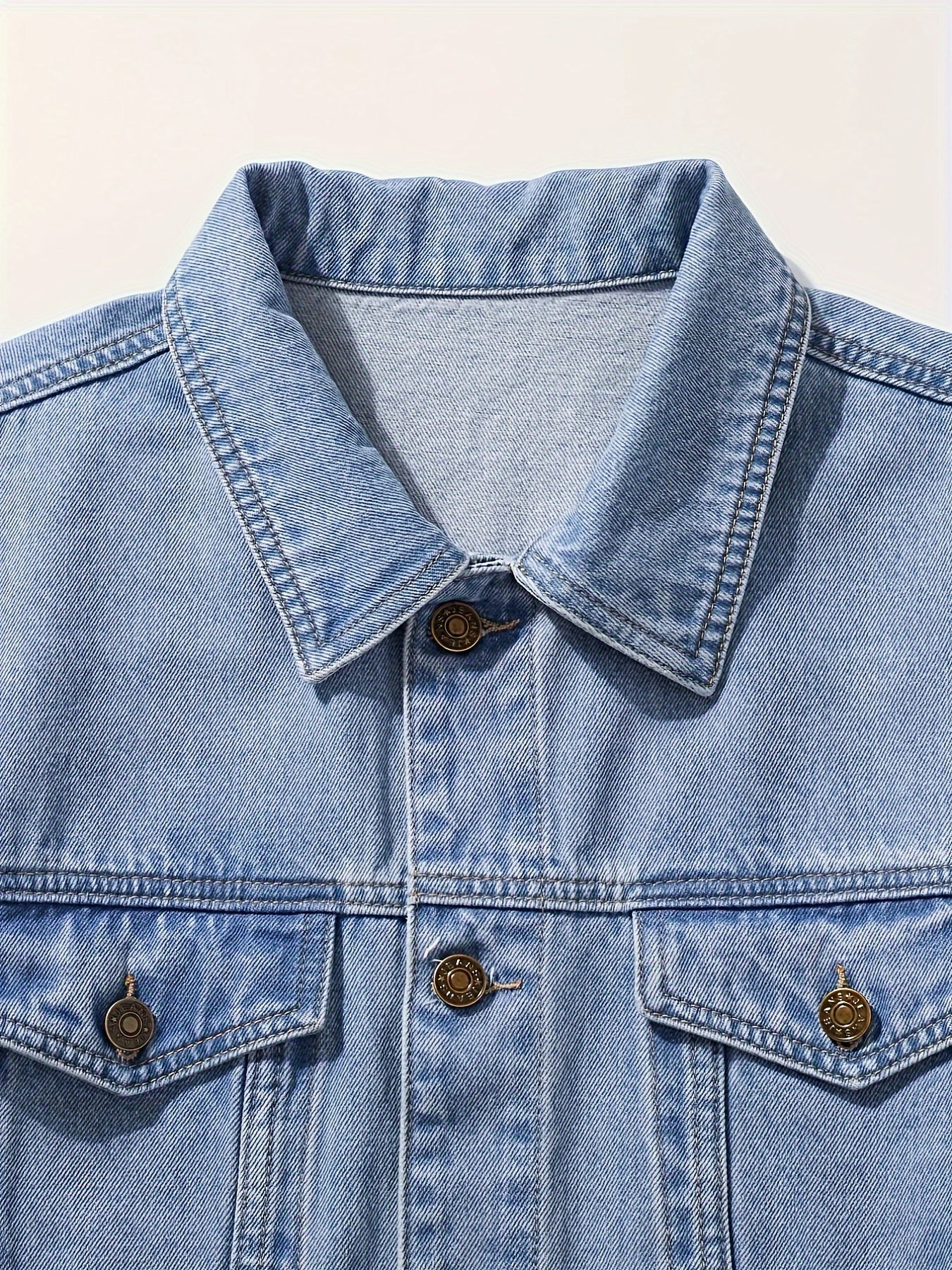 Men's Denim Jacket Long Sleeve Solid Color Woven Workwear with Lapel Pockets