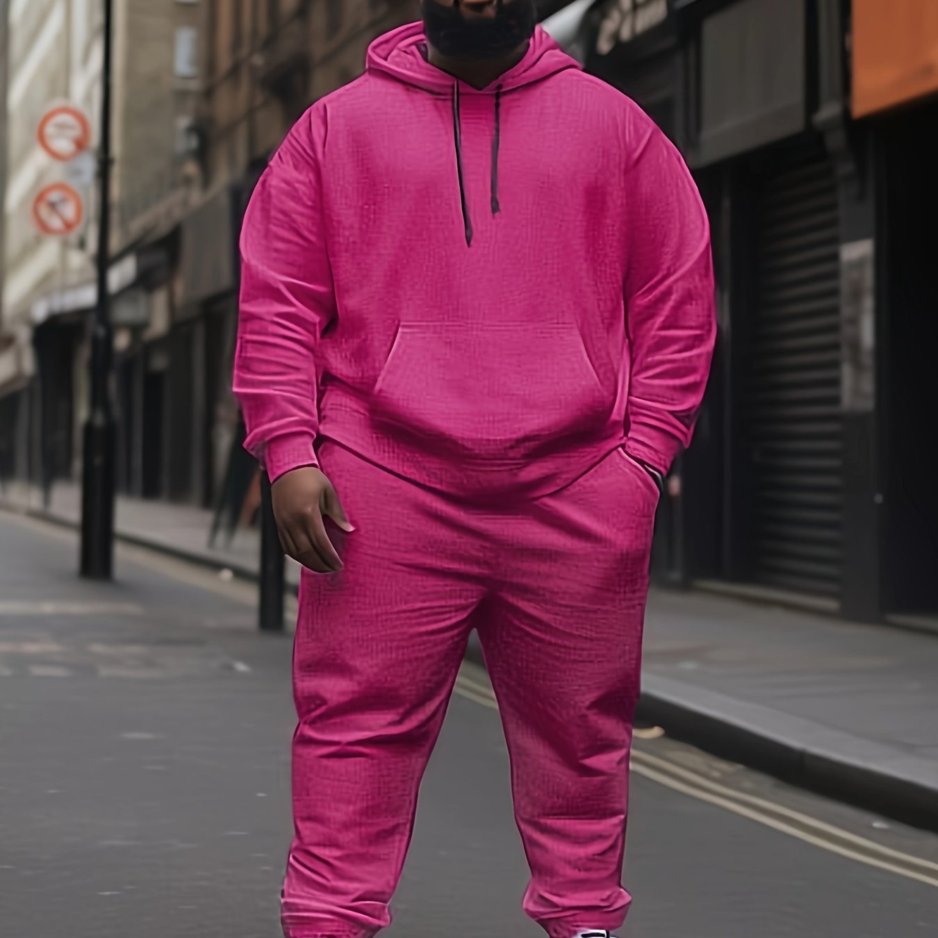 Men's Plus Size Hooded Casual Tracksuit 2pcs Solid Polyester Regular Fit Sports Set