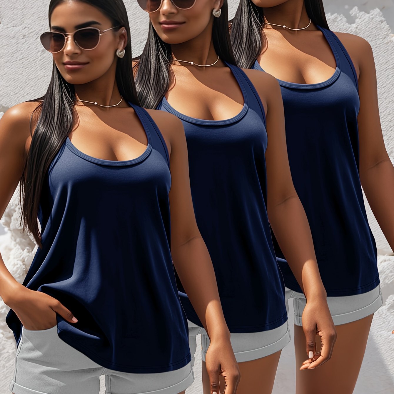 Set of 3 Women's Cotton Plain Tank Tops Basic Sleeveless Shirts
