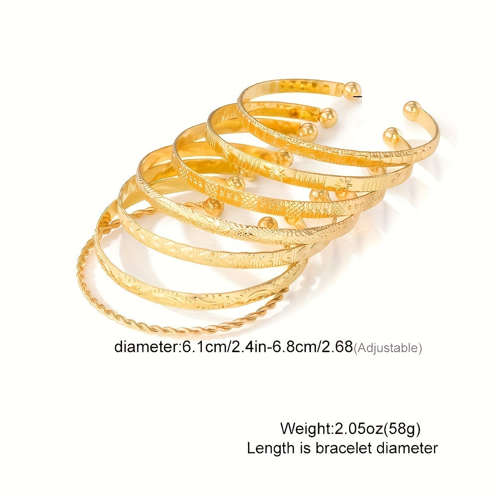 7 ta zamonaviy ayol bilaguzuklari to'plami, burama va yulduz naqshlari bilan, osonlik bilan shikarga ega dizayn, mozaika yoki qoplamasiz tayyorlangan, har qanday tadbir va har bir mavsum uchun mukammal, nafis ta'til uslubi bilan ko'rinishingizni oshiring.