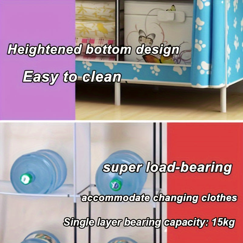 Metal Fabric Wardrobe Organizer Clothing Storage Rack for Closet Bedroom