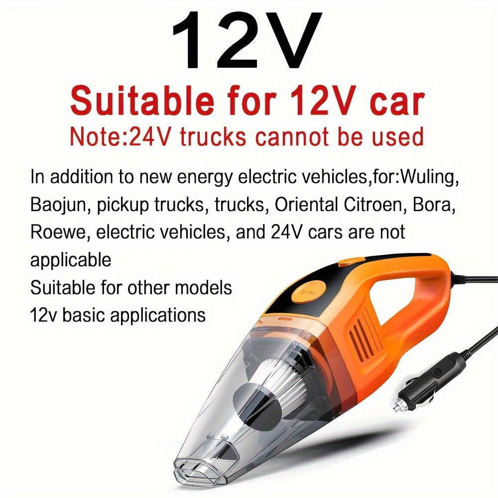 Ручной автомобильный пылесос с проводным сборщиком пыли, насадкой для щелей и всасыванием 6 кПа