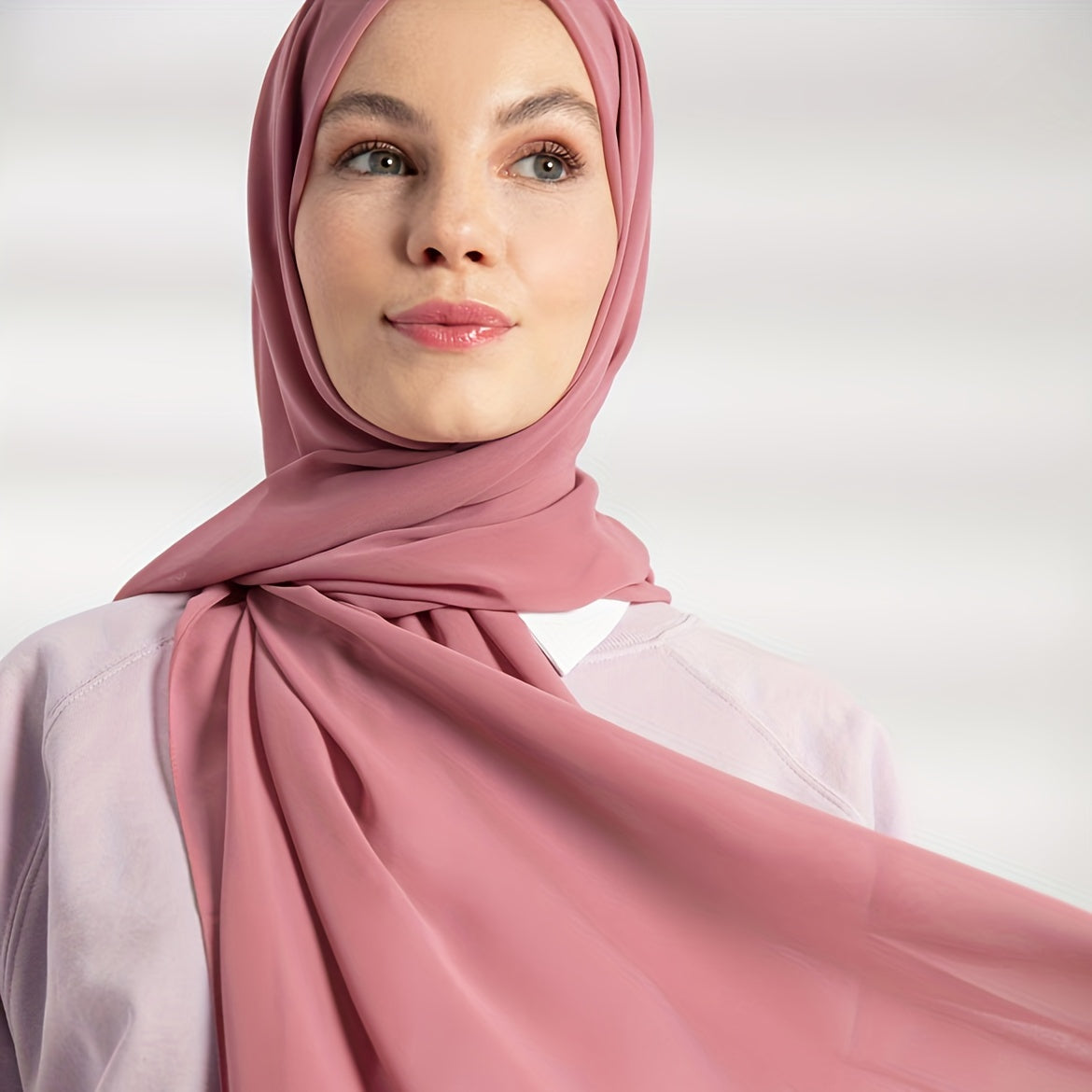 Solid Color Chiffon Hijab Lightweight Stylish Scarf for Women Eid Celebration