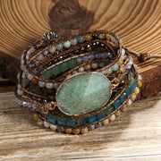 Pulsera ajustable bohemia de vacaciones con cuentas de piedra natural, hematita de vidrio, 5 hilos, corazón naranja, conexión gris