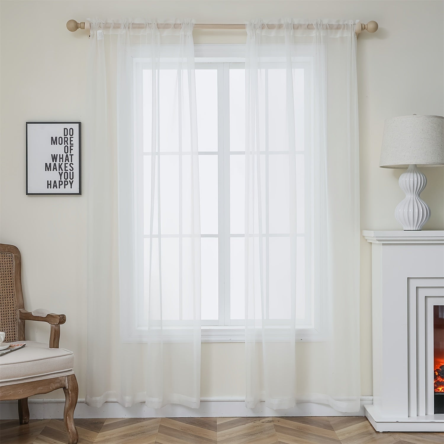 Terylene Gauze Curtains 2-Piece Set Semi-Transparent Light-Filtering Home Decor