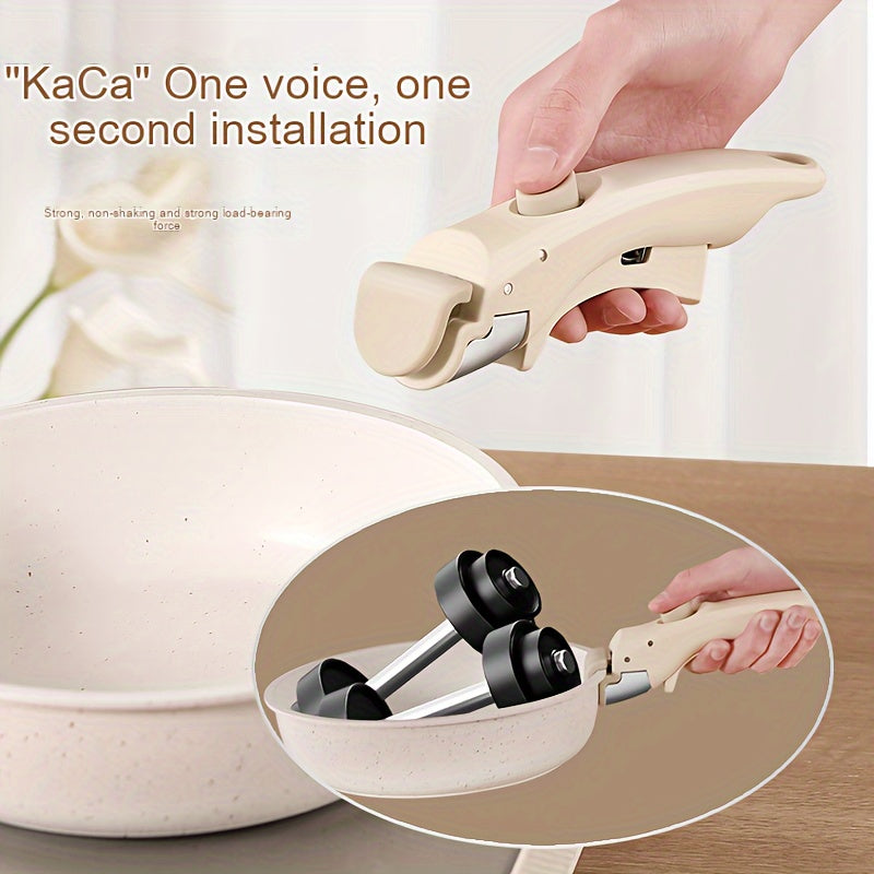 Juego de utensilios de cerámica beige de 5 piezas, antiadherente, PFOA PFAS, para autocaravana, asas removibles