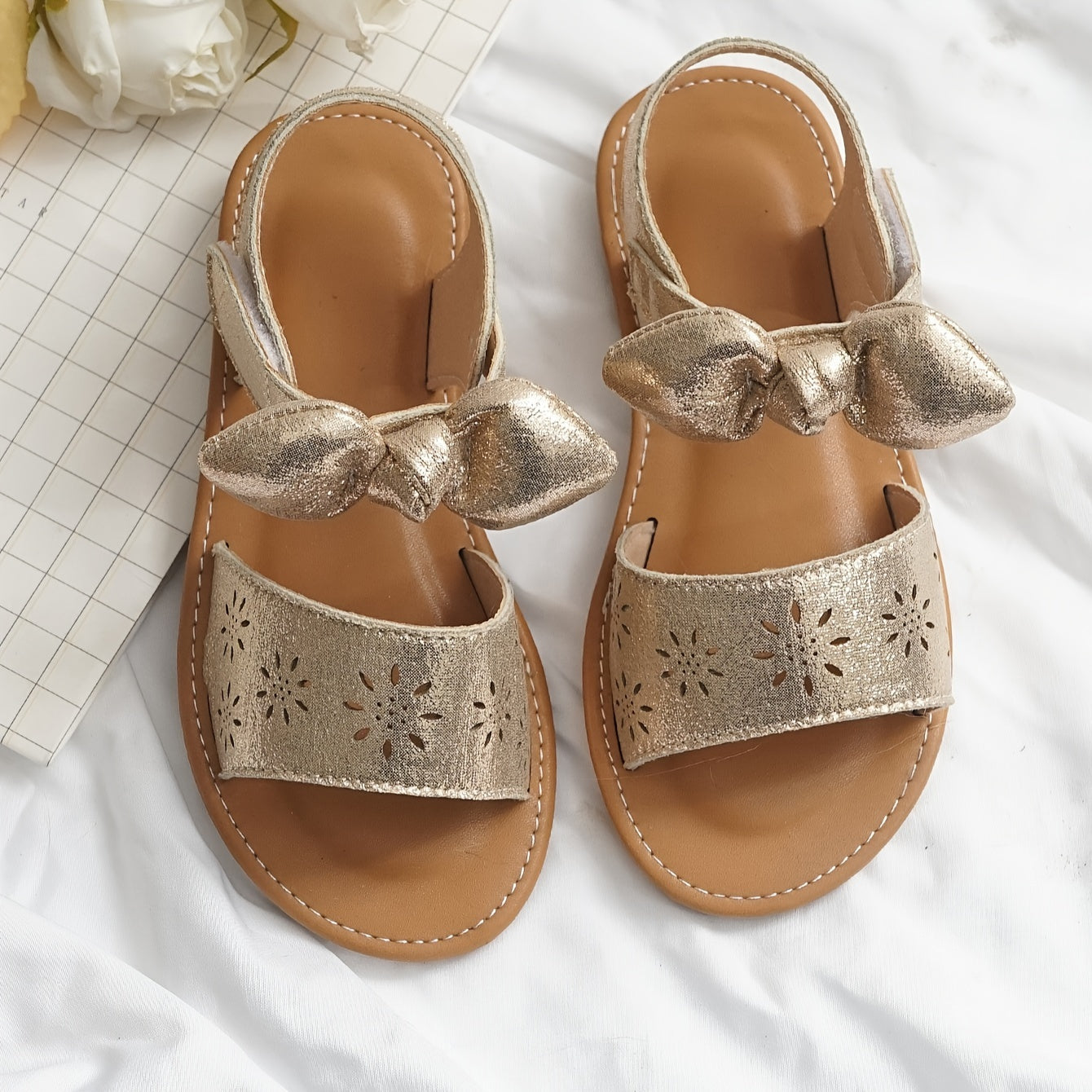 Girls Summer Princess Sandals Breathable Bow Glittery Floral Adjustable Strap