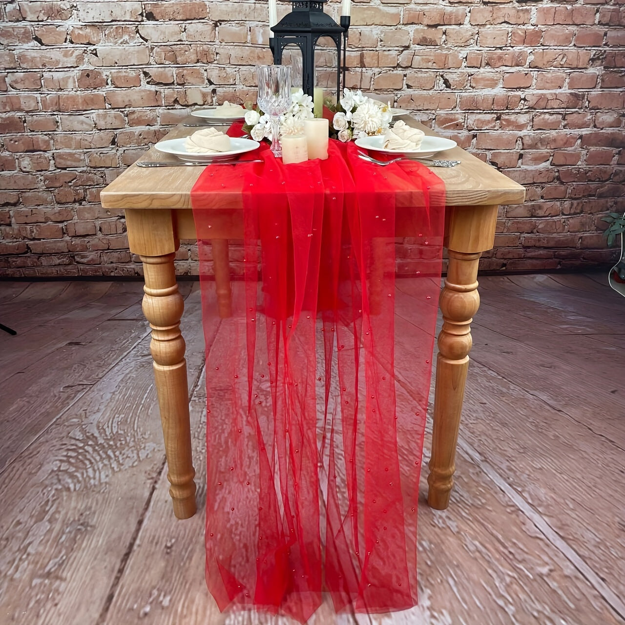 Romantic Pearl Lace Table Runner for Weddings Bridal Showers Elegant Decor