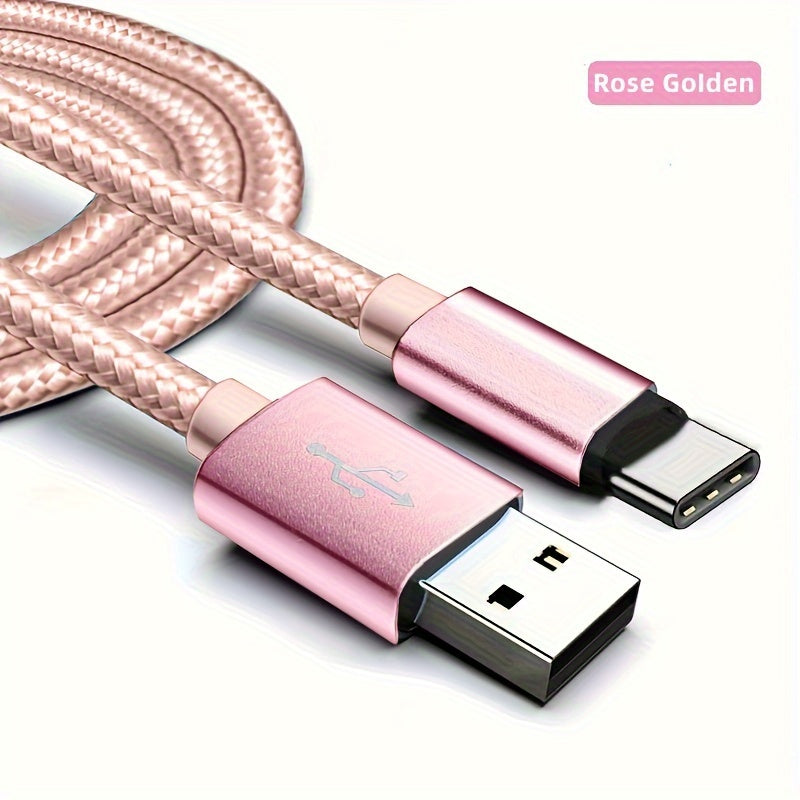 Fabric USB Type-C Charging Cable 1m 2m 3m Fast Data Sync Black Blue Red