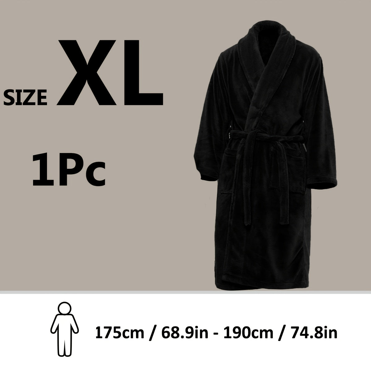 Unisex Fleece Bathrobe with Shawl Collar Soft Machine Washable