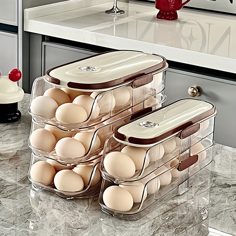 Egg Storage Rack Refrigerator Large Capacity 1-3 Layers Automatic Rolling Durable PP PET