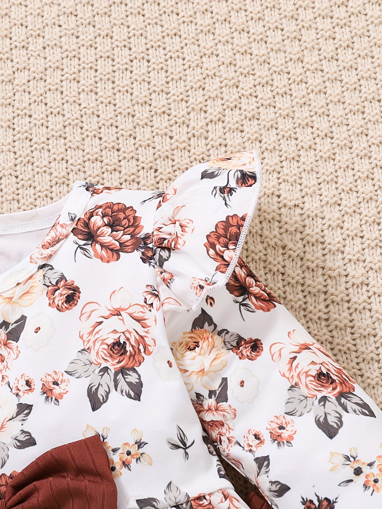 Женский топ с цветочным принтом и рукавами-флапами, комплект с эластичным поясом и бантом для весны и осени