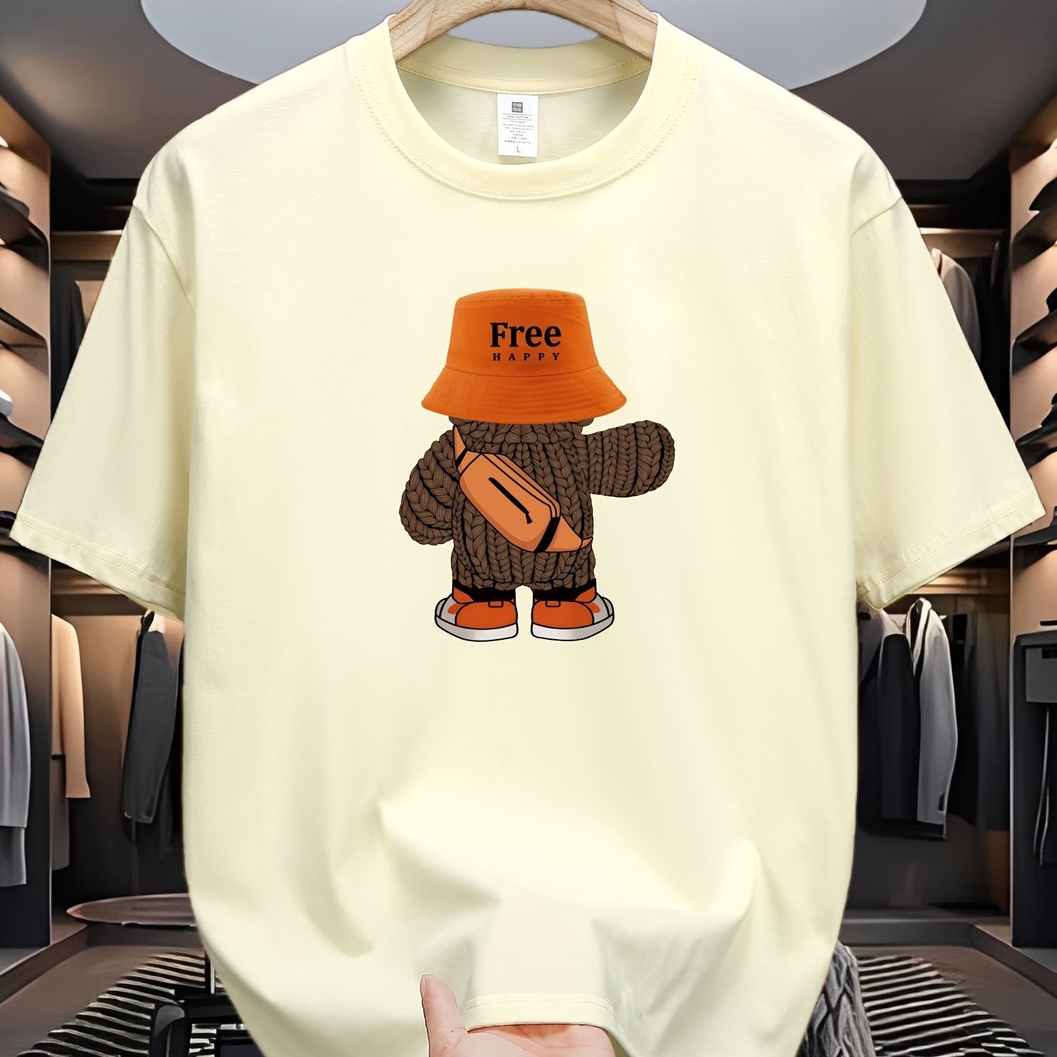 Men's Cotton Teddy Bear Graphic Print T-Shirt Short Sleeve Crew Neck Summer Casual