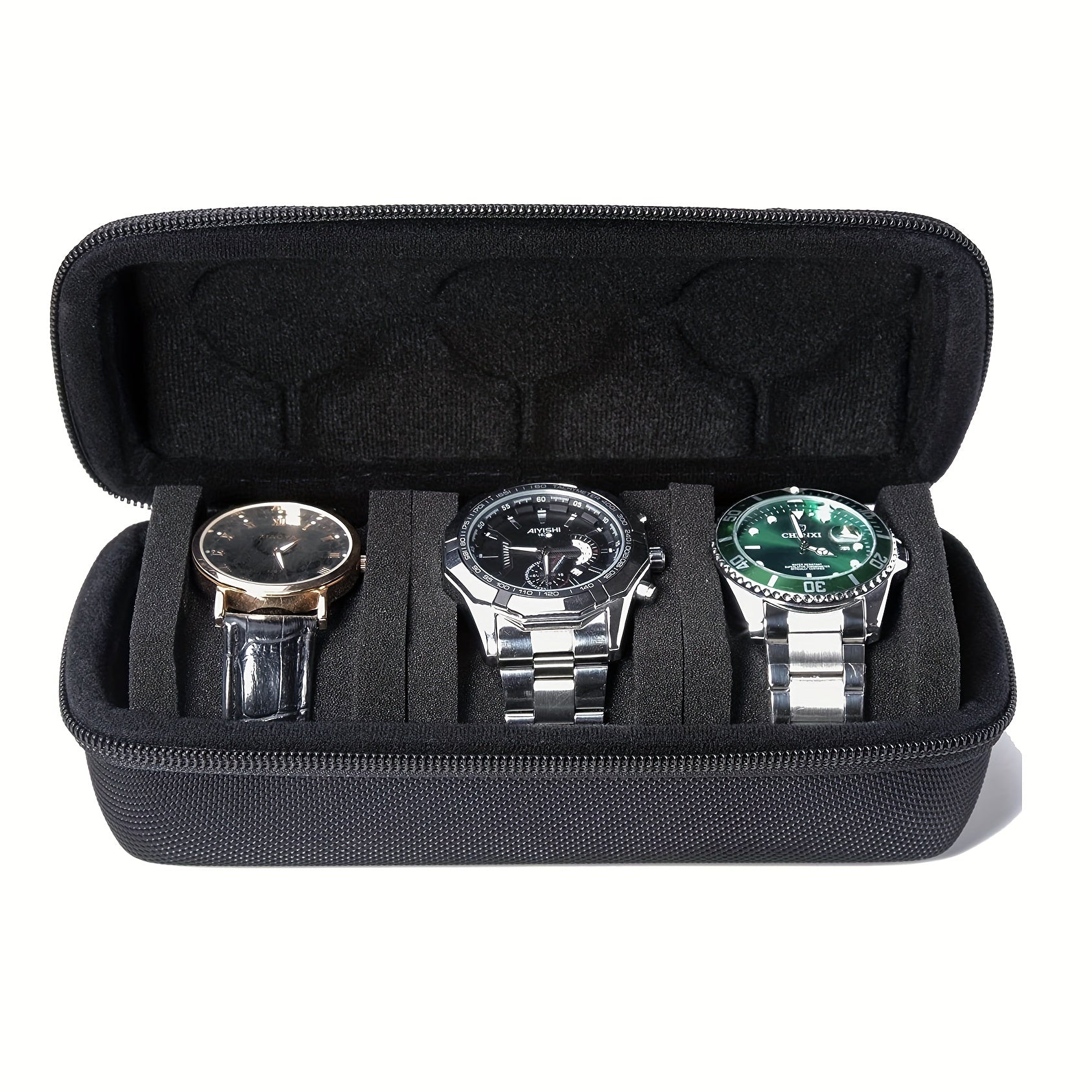 Black Watch Travel Case with 3 Slots, Watch Roll Organizer for Men Women