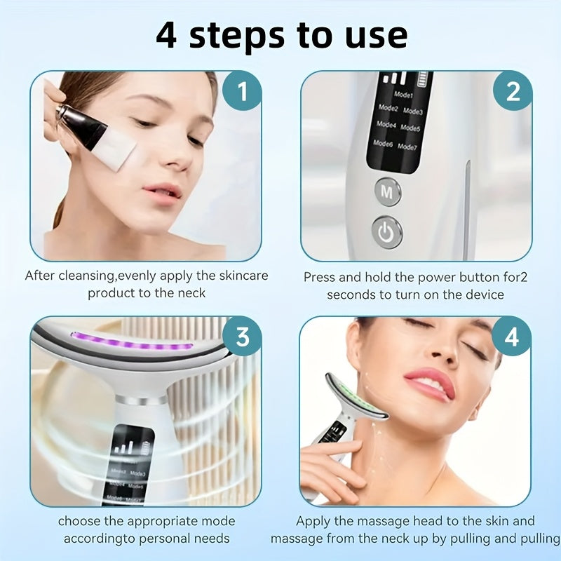 7 rangli LED isitiladigan yuz va bo'yin massaj qiluvchi, qayta zaryadlanadigan, 400mAh batareya. Ayollarning teri parvarishi uchun ideal, Onalar kuni sovg'asi, yuz va bo'yin massaji.