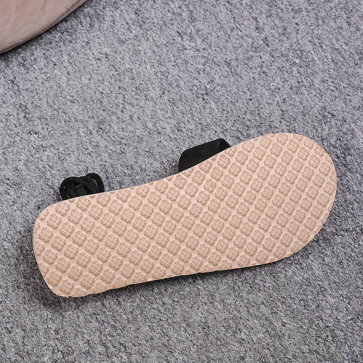 Women's Black Strappy Sandals with Low Heel Lightweight Non-Slip Comfortable