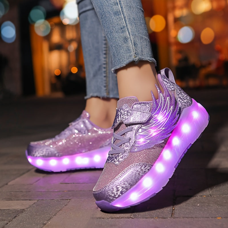 Kids Light-Up Skateboarding Sneakers with USB Charging Breathable Mesh for Outdoor Sports