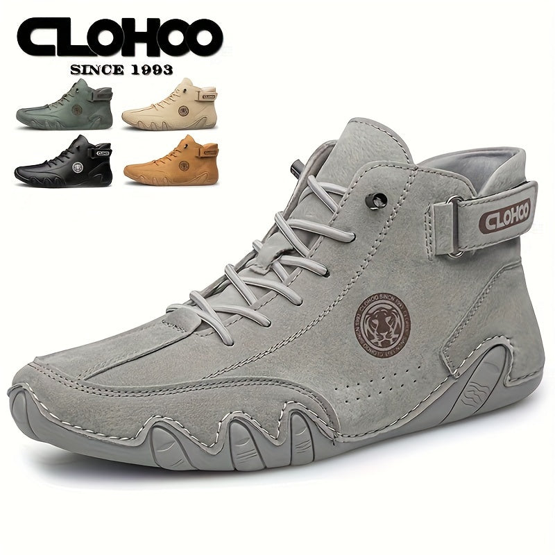 CLOHOO Erkaklar uchun Qisqa Botinkalar, Yumshoq Qoplama, Qo'l Bilan Tikilgan Oqituvchi Dizayni. Har Mavsumda foydalanish uchun Elastik Lenta bilan Qoplangan Qulay Tasodifiy PU Yuqori Botinkalar.