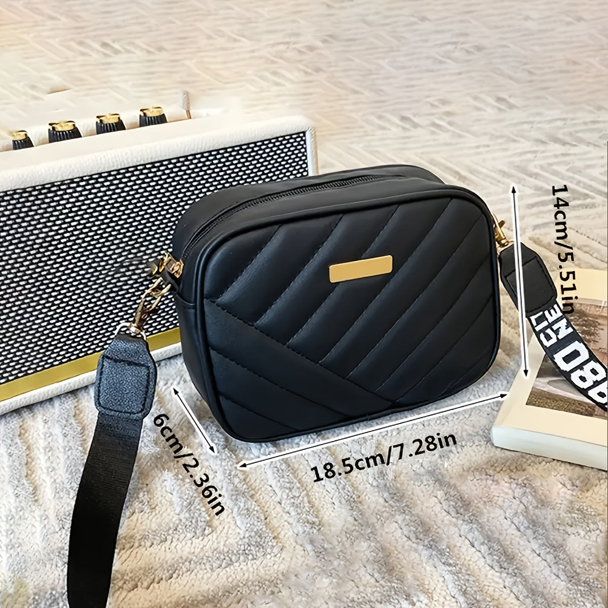 Embroidered Camera Bag Crossbody Lightweight PU Casual Fashion Spacious for Going Out