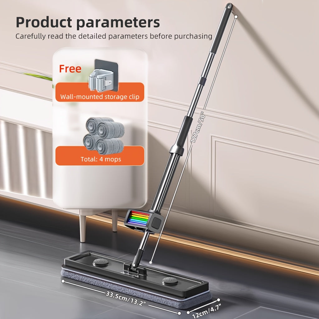 Yomgʻirli tekis mop toʻplami, 4 ta qayta ishlatiladigan mato bilan, yogʻoch, plitka, laminat pol uchun