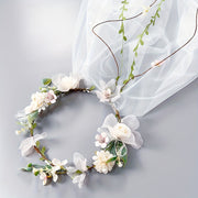 Bridal Wedding Hair Accessory Flower Headband with Double-Layer Veil Wreath Headpiece