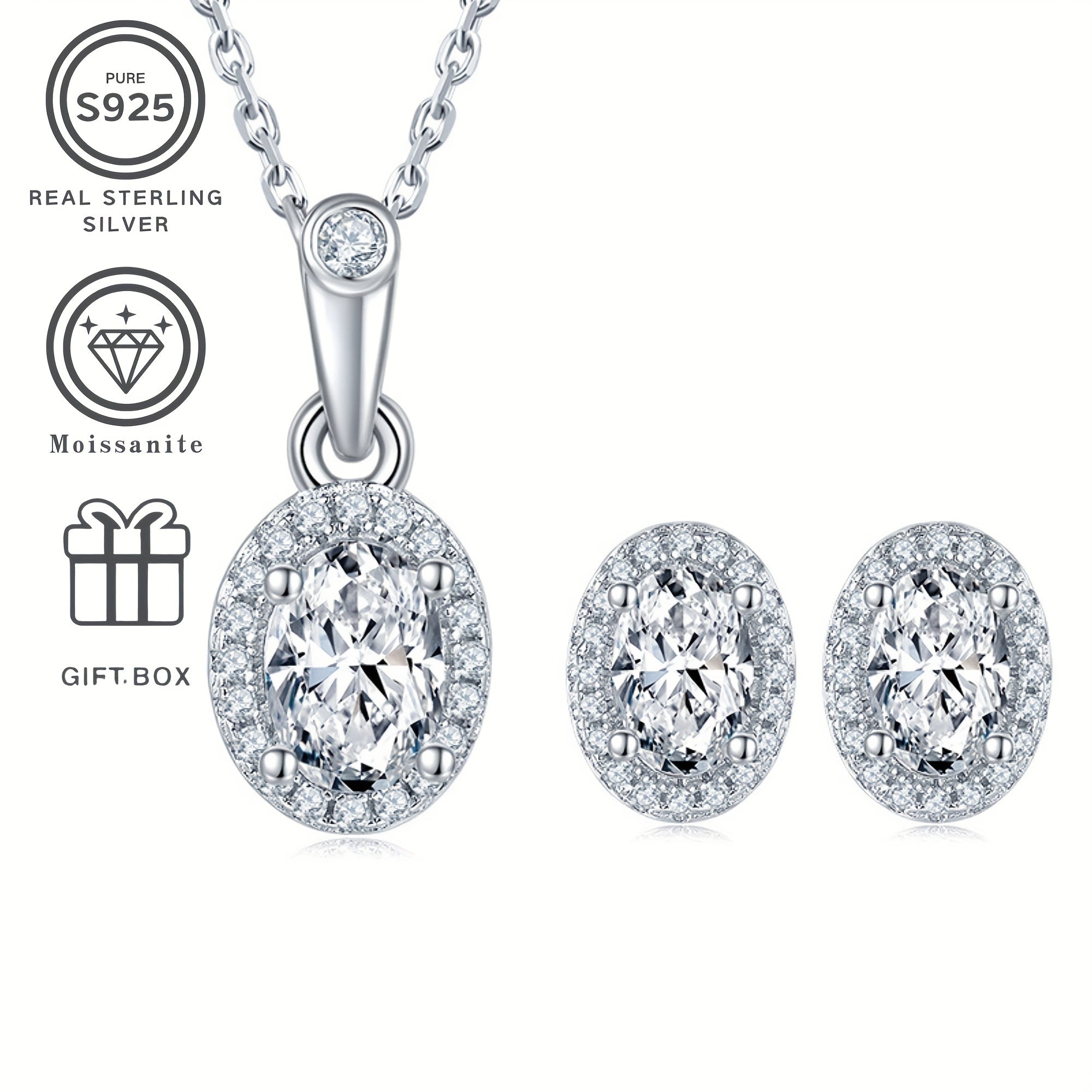 Стильный комплект ювелирных изделий из 3-х предметов с моиссанитом - включает в себя ожерелье и серьги из серебра S925, подходит для любого случая, отличный подарок для женщин