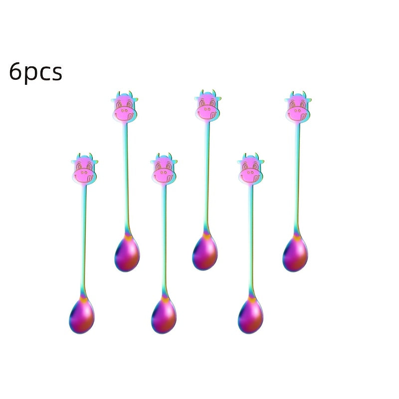 Set of 6 Stainless Steel Long-Handled Spoons for Coffee, Iced Tea, Ice Cream