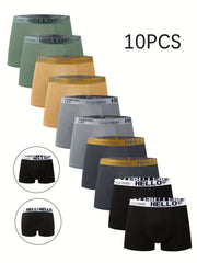 10pcs Men's Boxer Briefs Breathable Quick-Drying Polyester Spandex Shorts