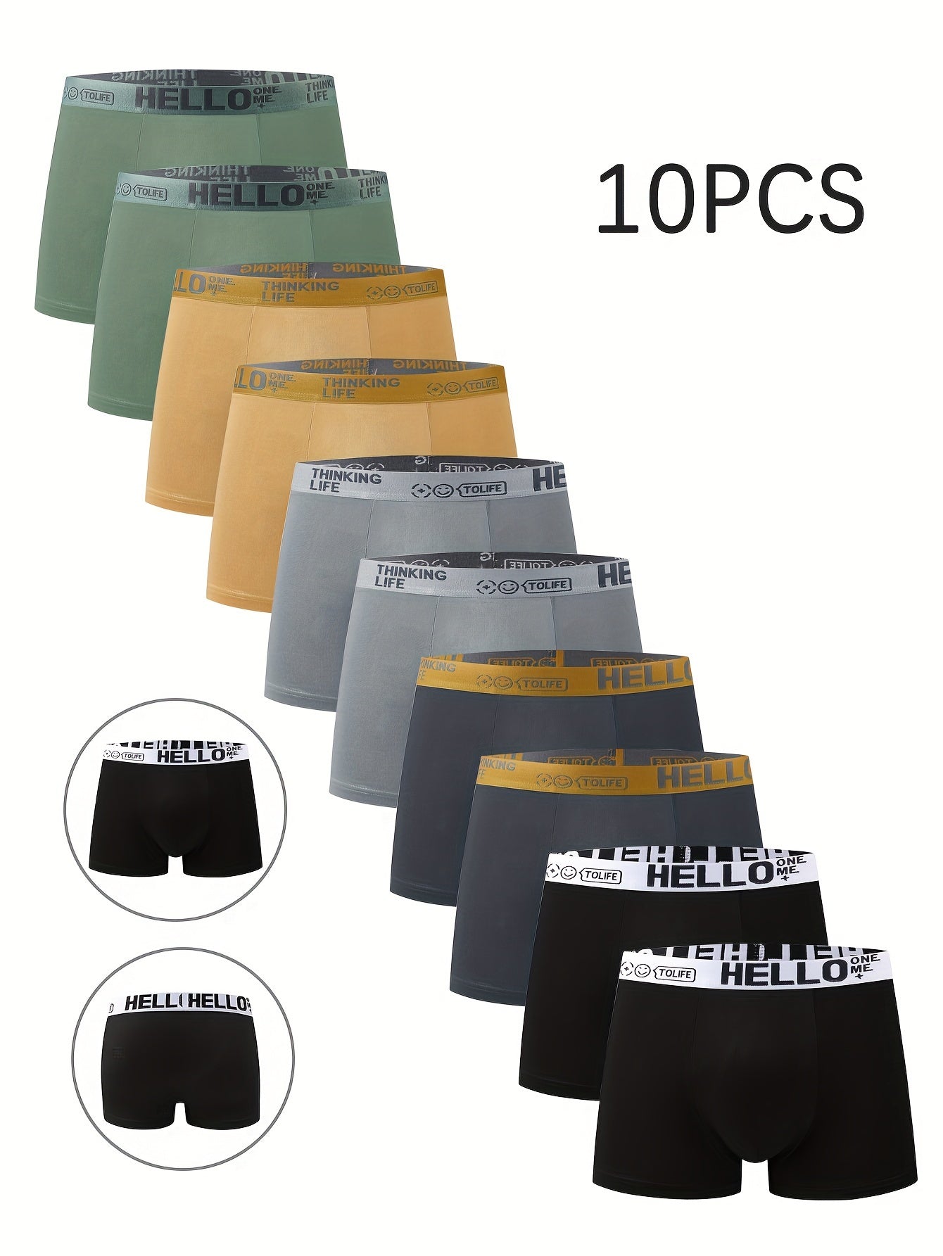 10pcs Men's Boxer Briefs Breathable Quick-Drying Polyester Spandex Shorts