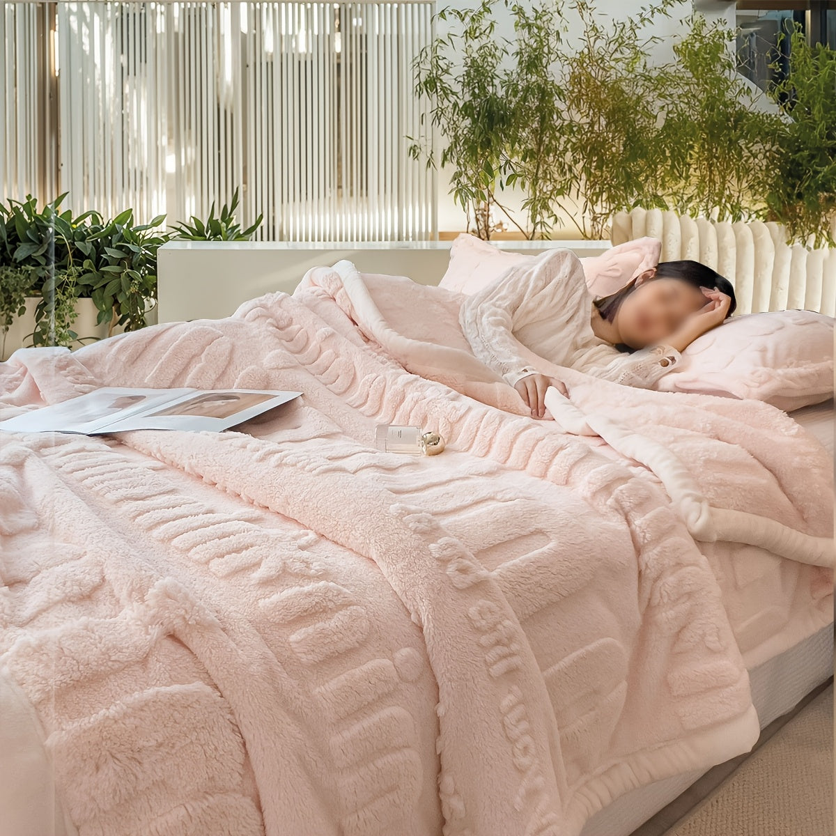 Cozy Winter Blanket Plush Fleece Throw Plain Weave Bed Camping Nap Shawl