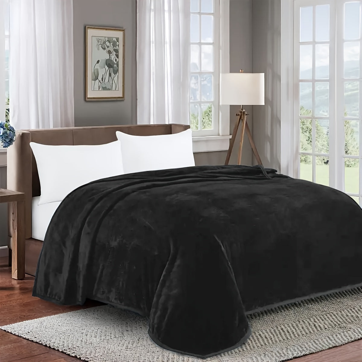 Black Taffeta Blanket Ultra-Soft Thick All-Season Bed Throw Nap Pet Solid Color
