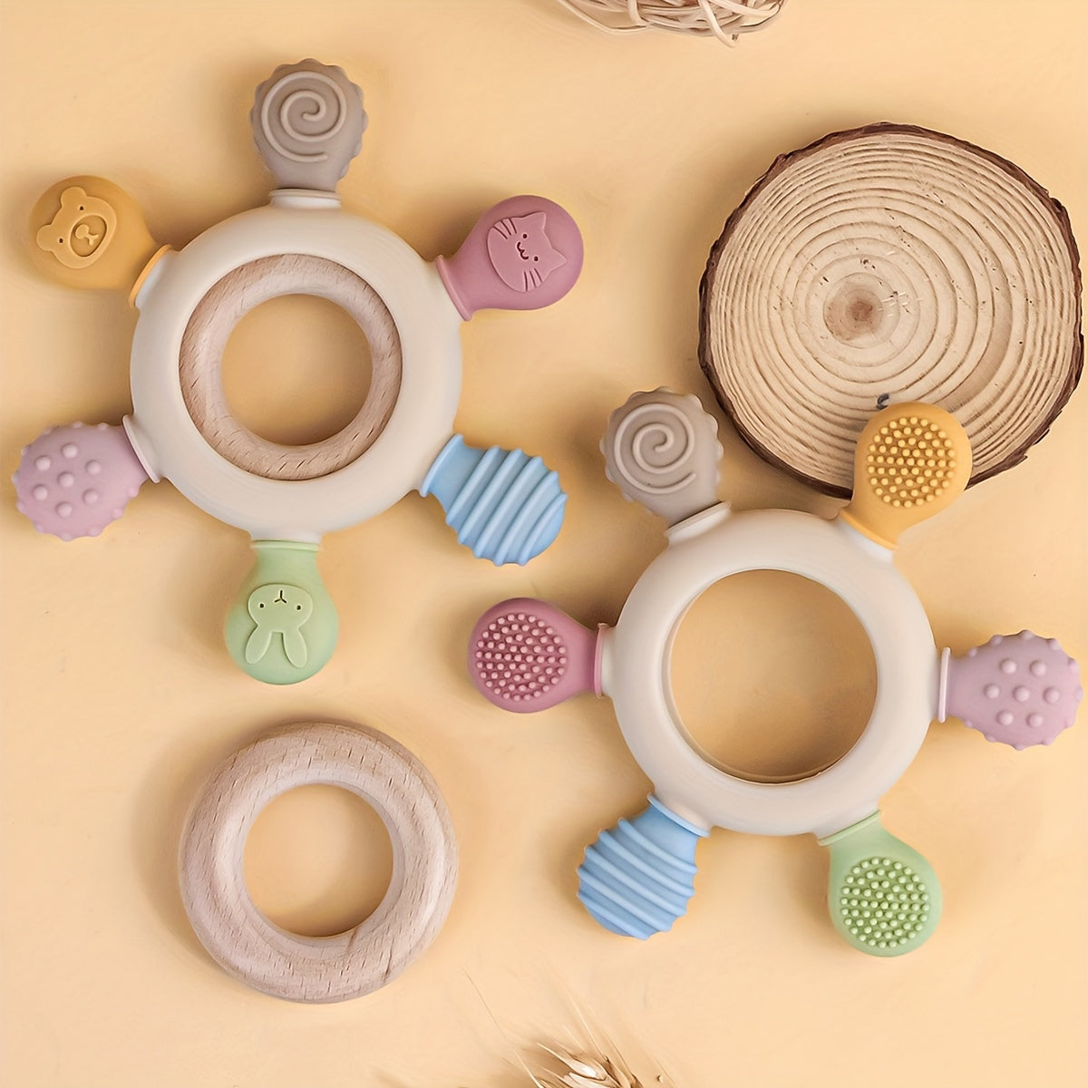 TYRY.HU Игрушка для прорезывания зубов для детей - силиконовый руль без BPA с деревянным кольцом, отличный подарок для младенцев и малышей, идеально подходит для праздничных мероприятий и детских душей, от TYRY.HU